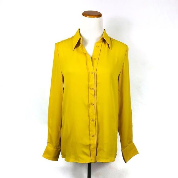 ZARA Mustard Yellow Long Sleeve Button Down Dress Shirt - Picture 2 of 5